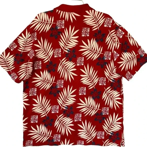 Ralph Lauren Chaps Vintage Hawaiian Short Sleeve Knit Polo Shirt XL Red Cotton - Picture 2 of 13